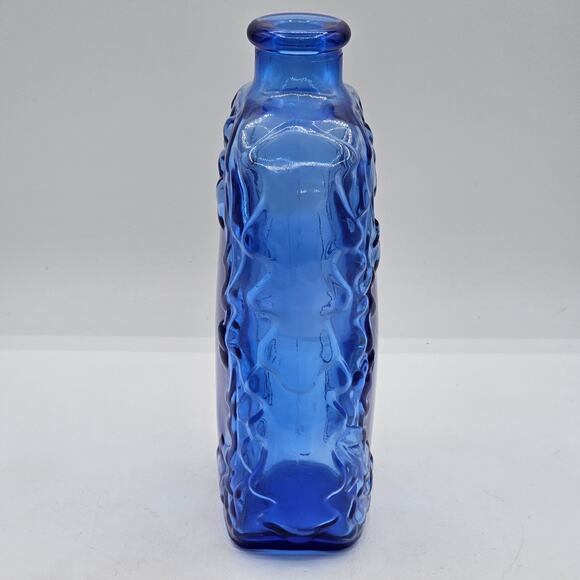 Vintage Cobalt Blue Glass Bottle with Acorn and Oak Leaves Design-Made in Canada - Picture 4 of 11